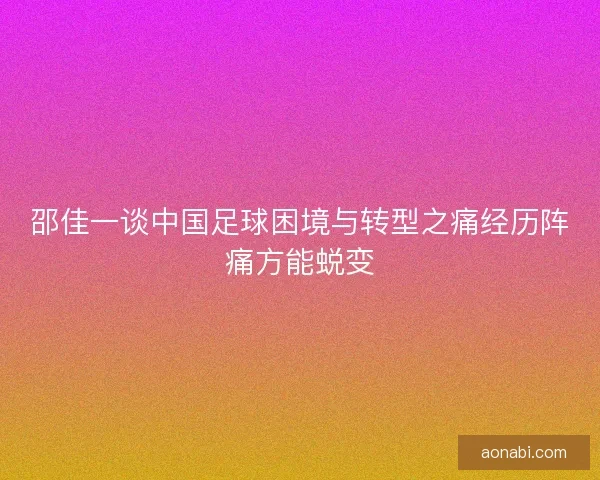 邵佳一谈中国足球困境与转型之痛经历阵痛方能蜕变 邵佳一谈中国足球困境与转型之痛经历阵痛方能蜕变